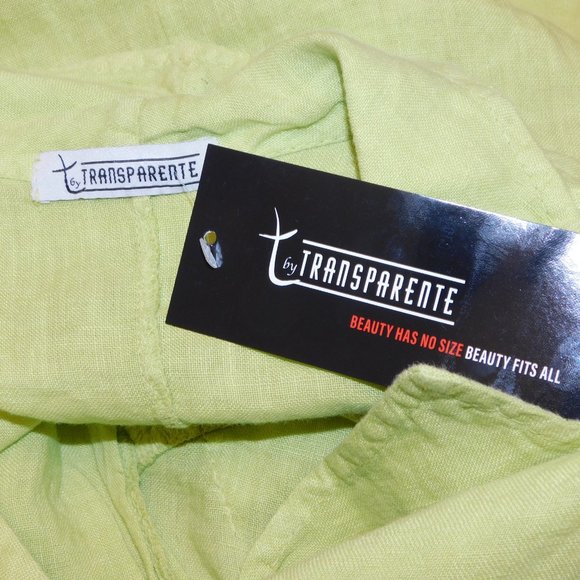 NWT Bright Green Linen Top TRANSPARENTE sz 1 M 10 12 L 14 Made in Italy - Picture 2 of 3